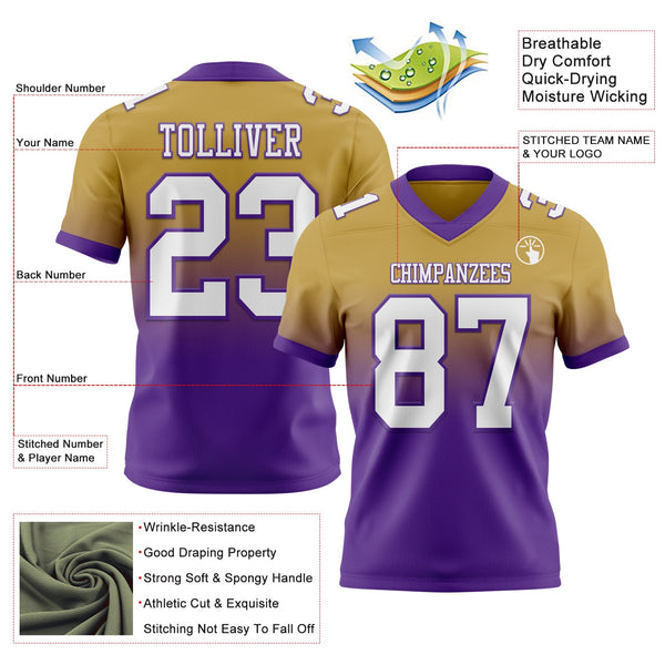 Custom Old Gold White-Purple Authentic Fade Fashion Football Jersey alternate