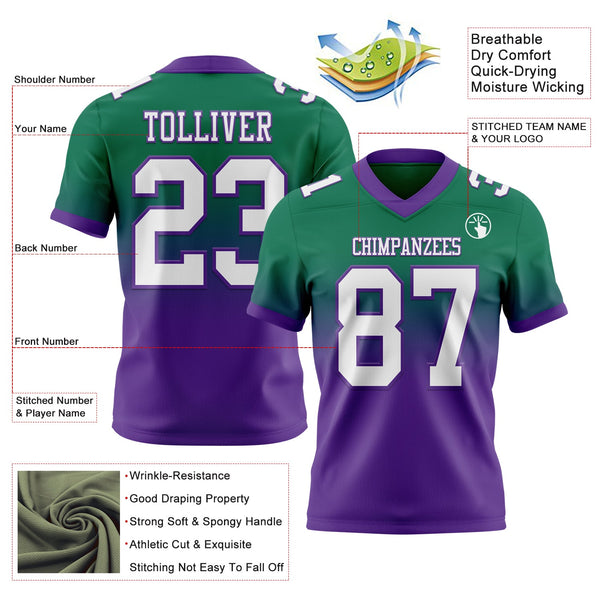 Custom Kelly Green White-Purple Authentic Fade Fashion Football Jersey alternate