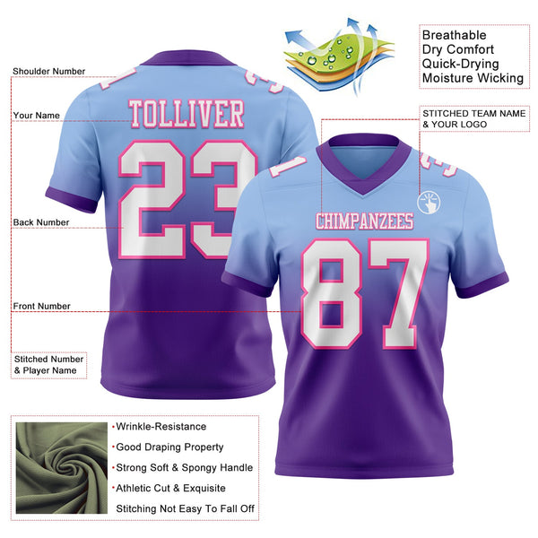 Custom Light Blue White Purple-Pink Authentic Fade Fashion Football Jersey alternate