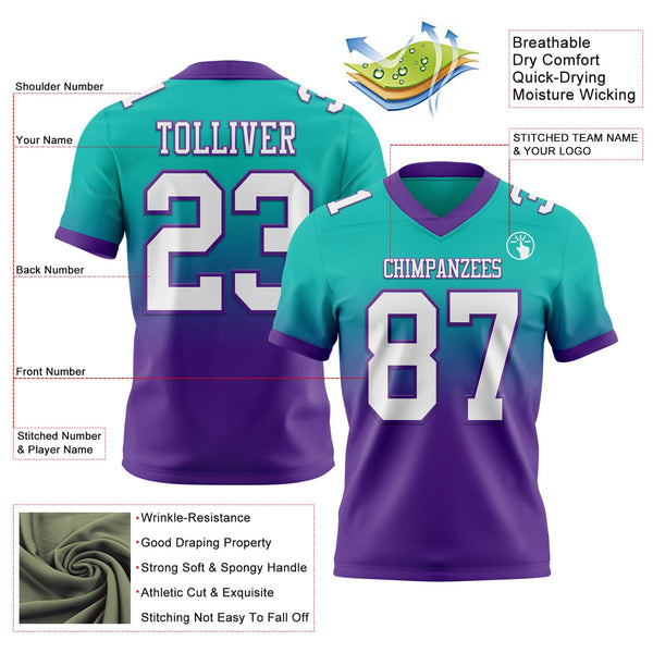 Custom Aqua White-Purple Authentic Fade Fashion Football Jersey alternate