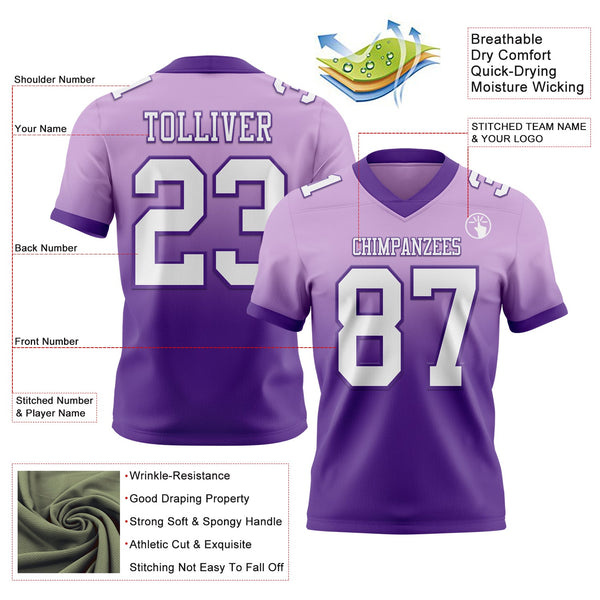 Custom Light Purple White-Purple Authentic Fade Fashion Football Jersey alternate