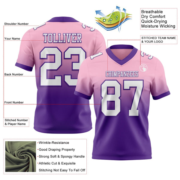 Custom Light Pink White-Purple Authentic Fade Fashion Football Jersey alternate