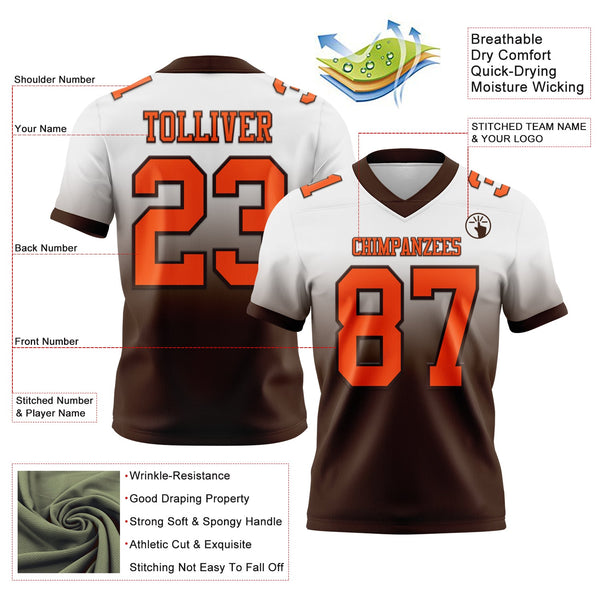 Custom White Orange-Brown Authentic Fade Fashion Football Jersey alternate