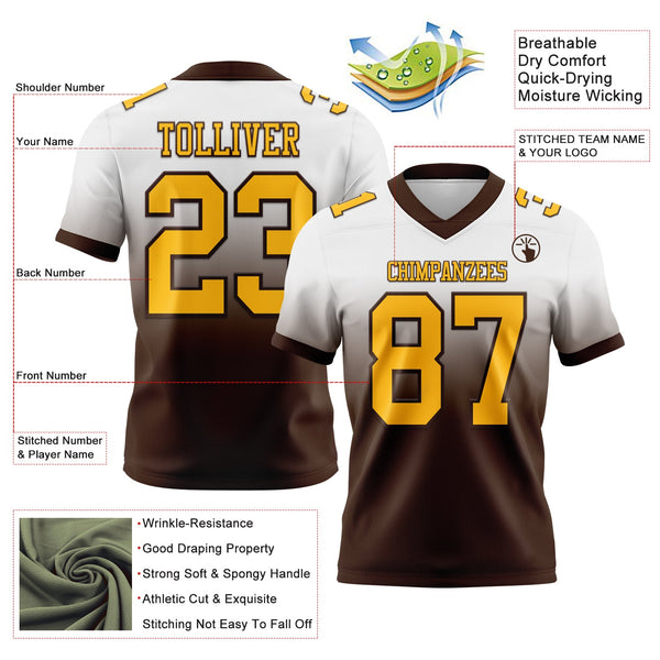 Custom White Gold-Brown Authentic Fade Fashion Football Jersey alternate