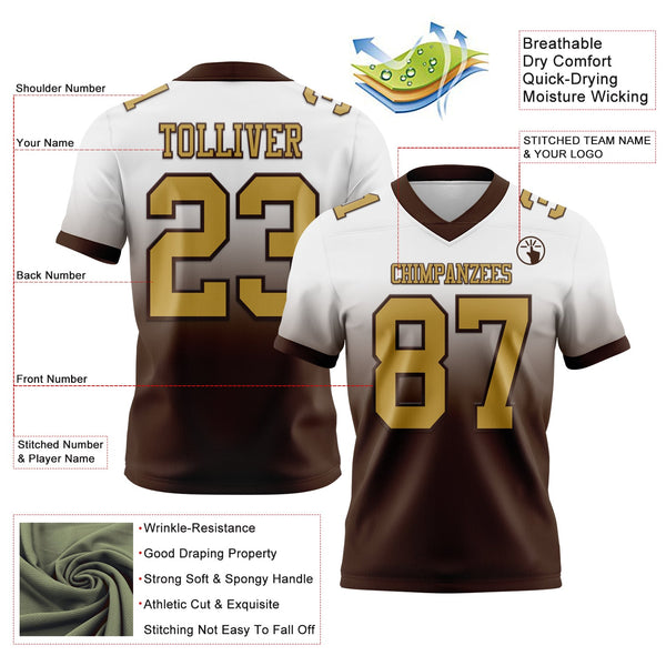 Custom White Old Gold-Brown Authentic Fade Fashion Football Jersey alternate