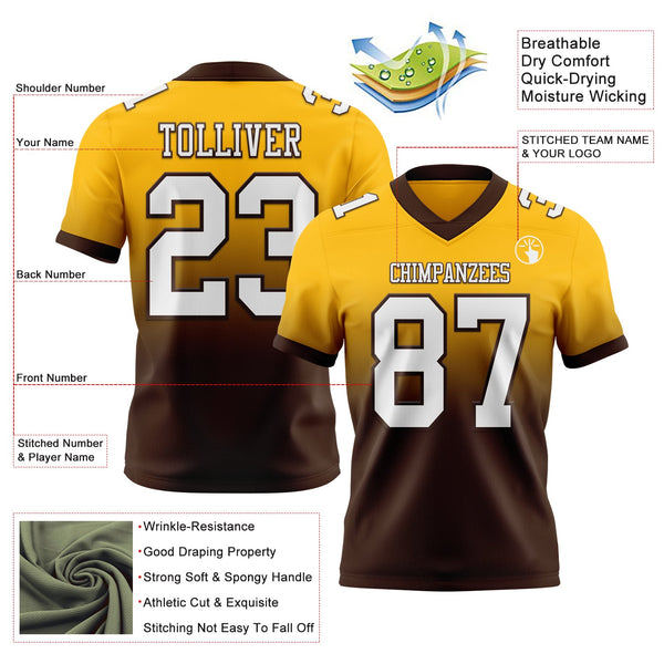 Custom Gold White-Brown Authentic Fade Fashion Football Jersey alternate