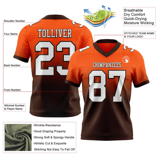 Custom Orange White-Brown Authentic Fade Fashion Football Jersey alternate