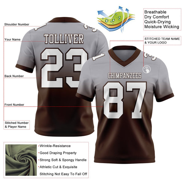 Custom Gray White-Brown Authentic Fade Fashion Football Jersey alternate