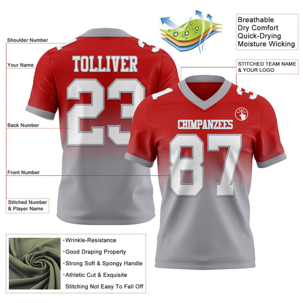Custom Red White-Gray Authentic Fade Fashion Football Jersey alternate