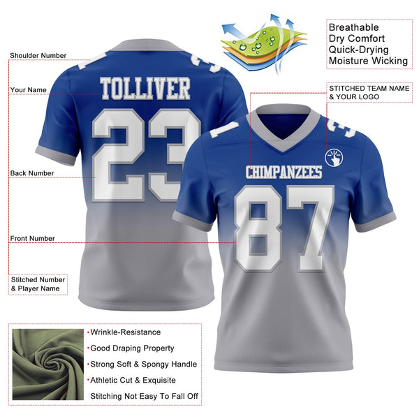 Custom Royal White-Gray Authentic Fade Fashion Football Jersey alternate