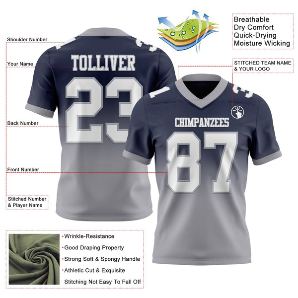 Custom Navy White-Gray Authentic Fade Fashion Football Jersey alternate