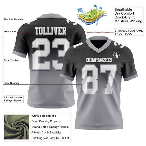 Custom Black White-Gray Authentic Fade Fashion Football Jersey alternate