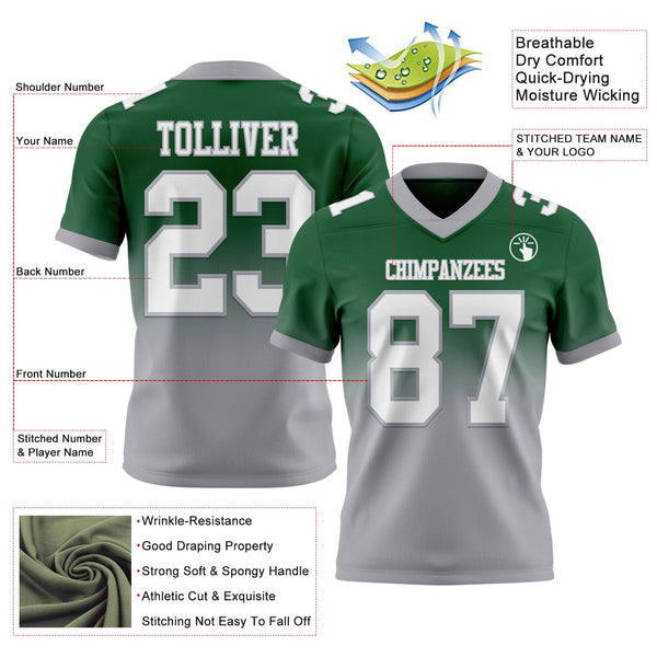 Custom Green White-Gray Authentic Fade Fashion Football Jersey alternate