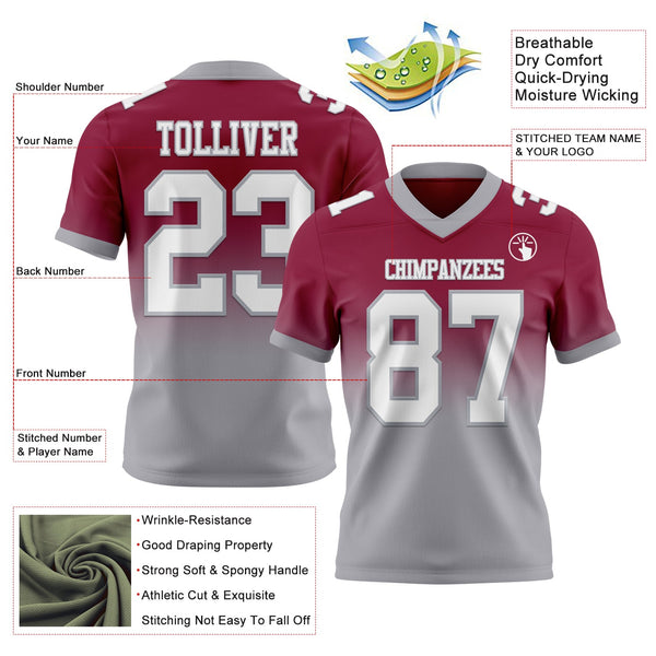 Custom Maroon White-Gray Authentic Fade Fashion Football Jersey alternate