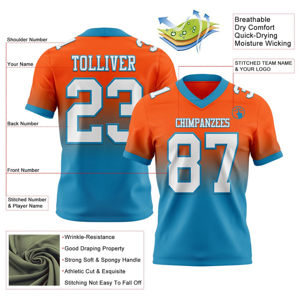 Custom Orange White-Panther Blue Authentic Fade Fashion Football Jersey alternate