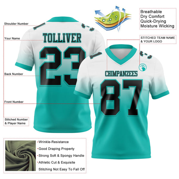 Custom White Black-Aqua Authentic Fade Fashion Football Jersey alternate