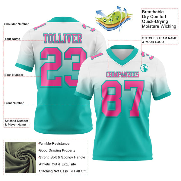 Custom White Pink-Aqua Authentic Fade Fashion Football Jersey alternate