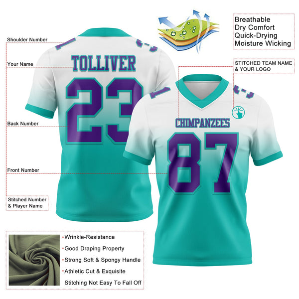 Custom White Purple-Aqua Authentic Fade Fashion Football Jersey alternate