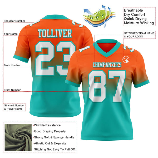 Custom Orange White-Aqua Authentic Fade Fashion Football Jersey alternate