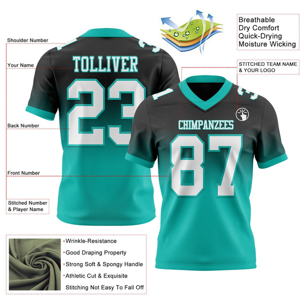 Custom Black White-Aqua Authentic Fade Fashion Football Jersey alternate