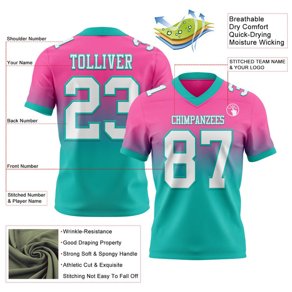 Custom Pink White-Aqua Authentic Fade Fashion Football Jersey alternate