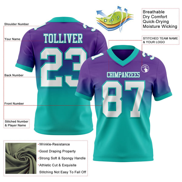 Custom Purple White-Aqua Authentic Fade Fashion Football Jersey alternate