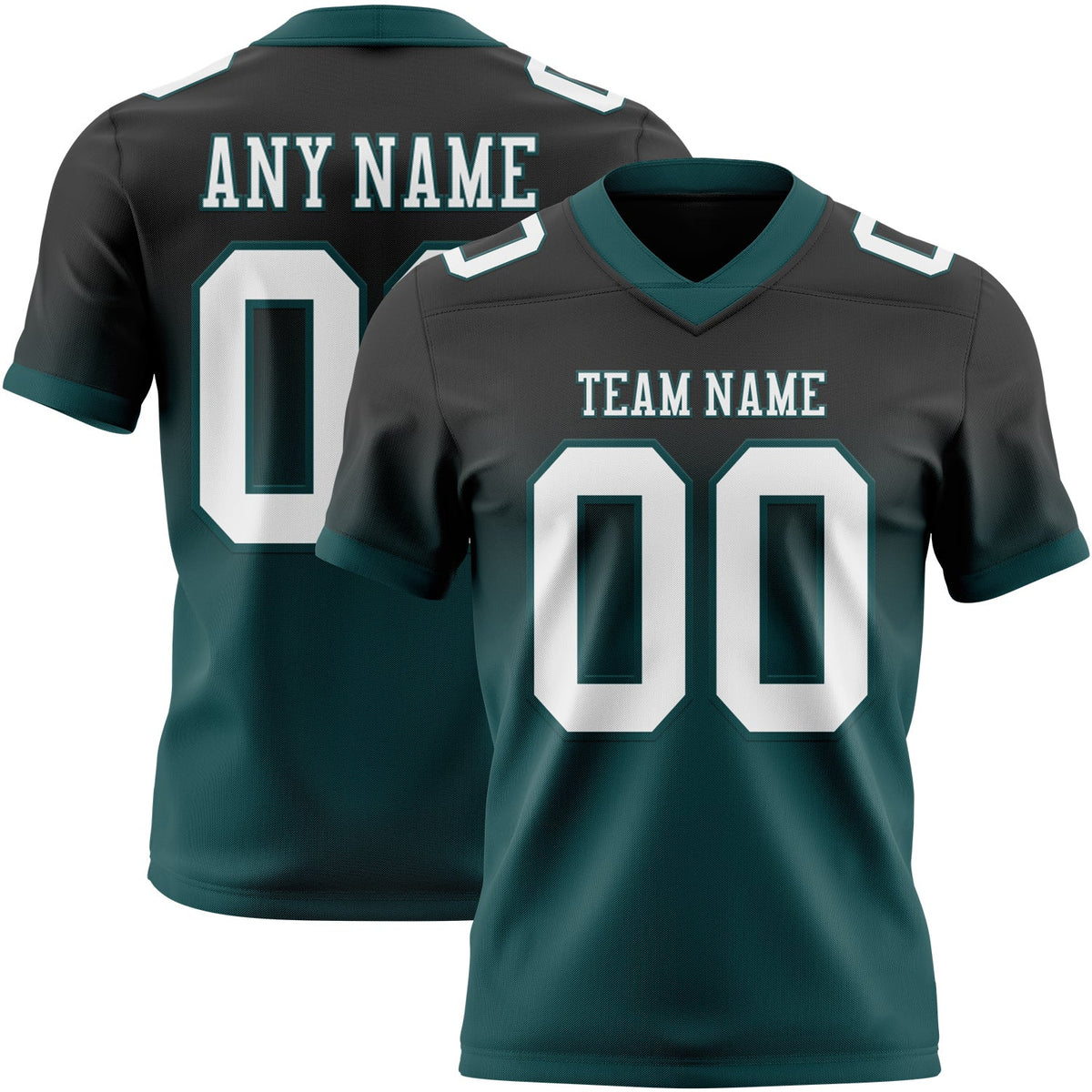 Custom Black White-Midnight Green Authentic Fade Fashion Football Jersey