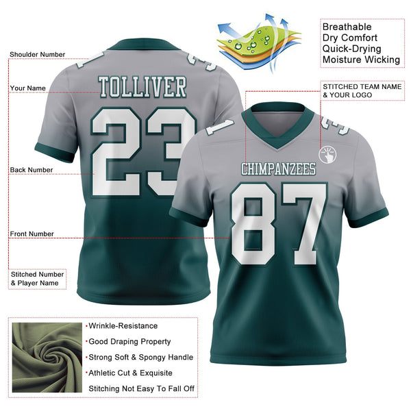Custom Gray White-Midnight Green Authentic Fade Fashion Football Jersey alternate