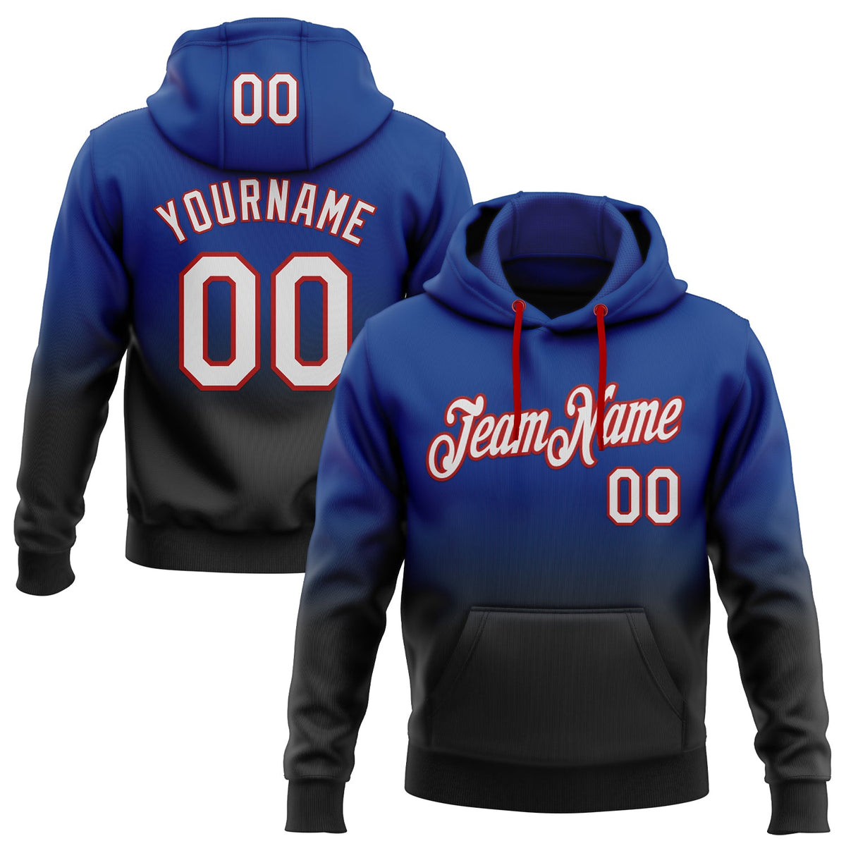 Custom Stitched Royal White Black-Red Fade Fashion Sports Pullover Sweatshirt Hoodie