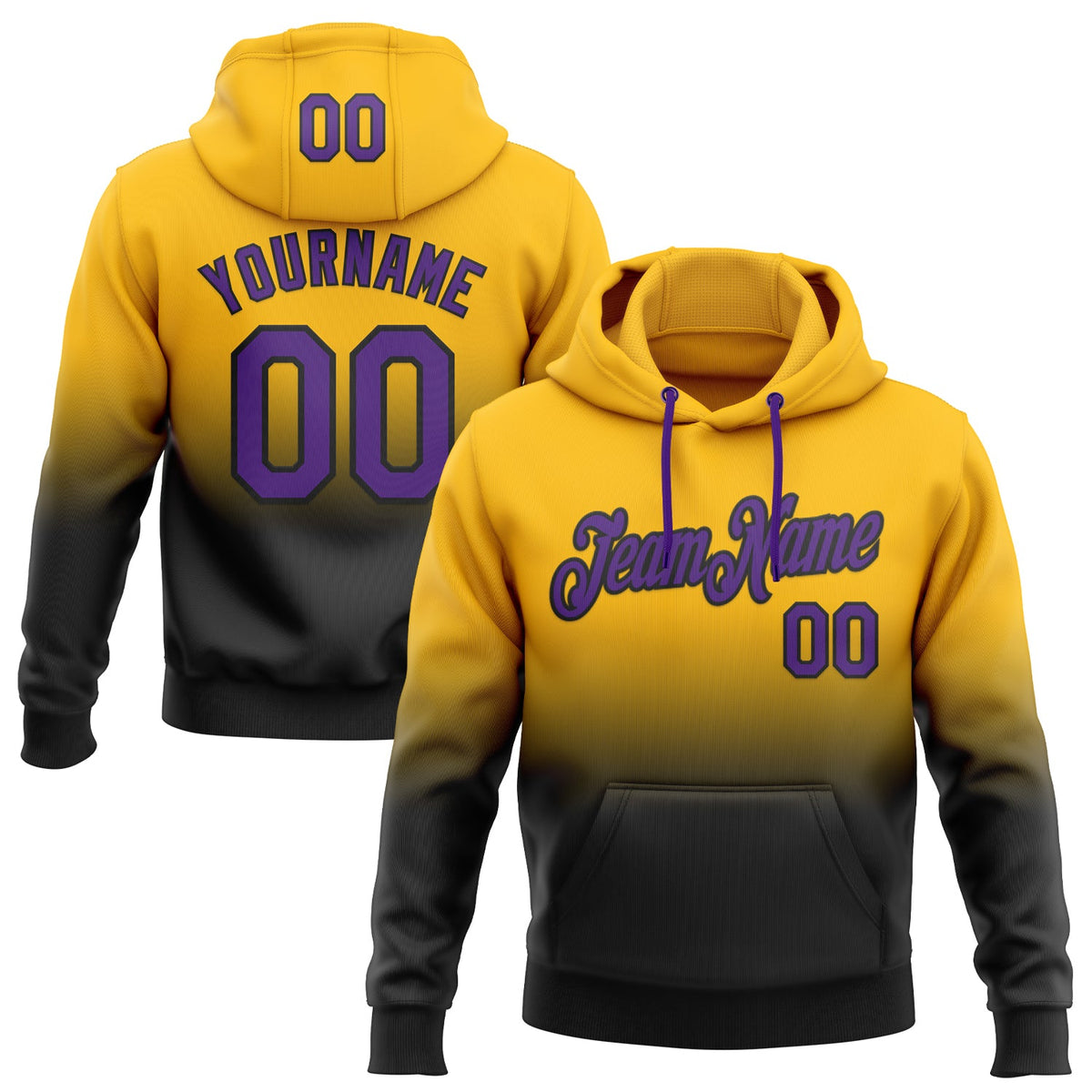 Custom Stitched Gold Purple-Black Fade Fashion Sports Pullover Sweatshirt Hoodie