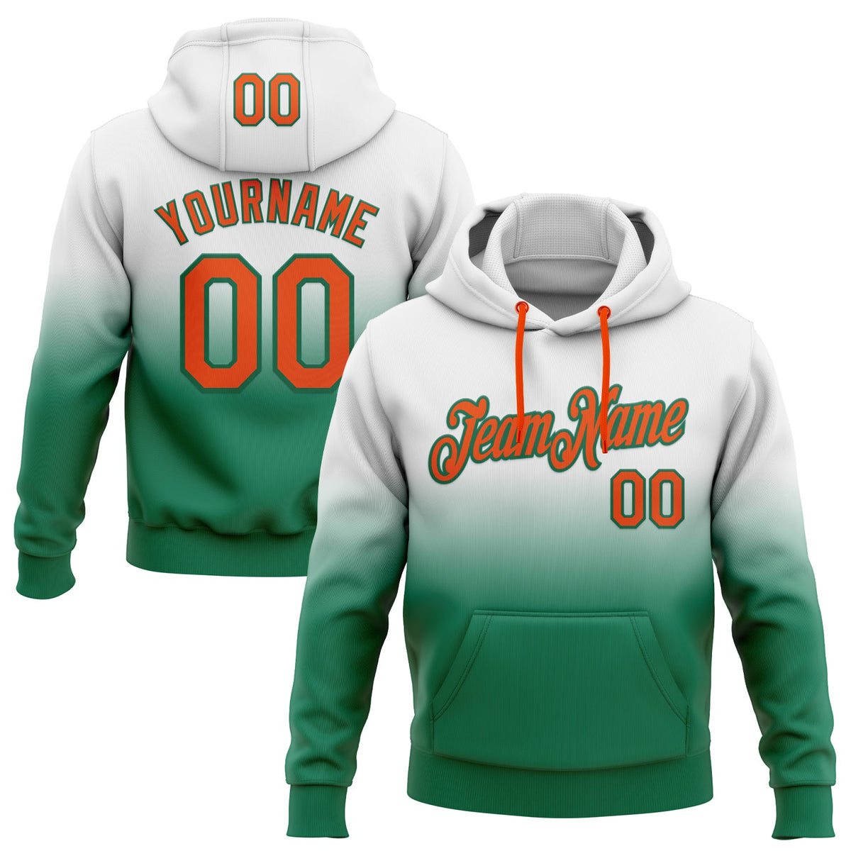Custom Stitched White Orange-Kelly Green Fade Fashion Sports Pullover Sweatshirt Hoodie