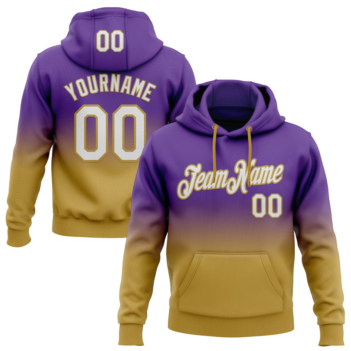 Custom Stitched Purple White-Old Gold Fade Fashion Sports Pullover Sweatshirt Hoodie
