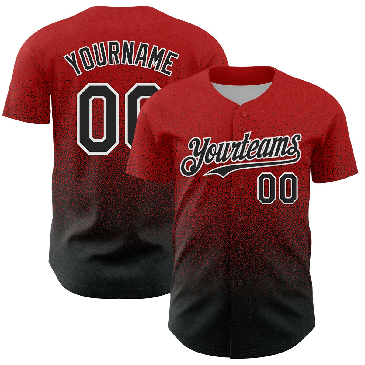 Custom Red Black-White Fade Fashion Speckle Authentic Baseball Jersey