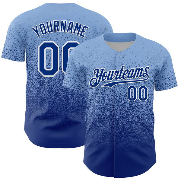 Custom Light Blue Royal-White Fade Fashion Speckle Authentic Baseball Jersey