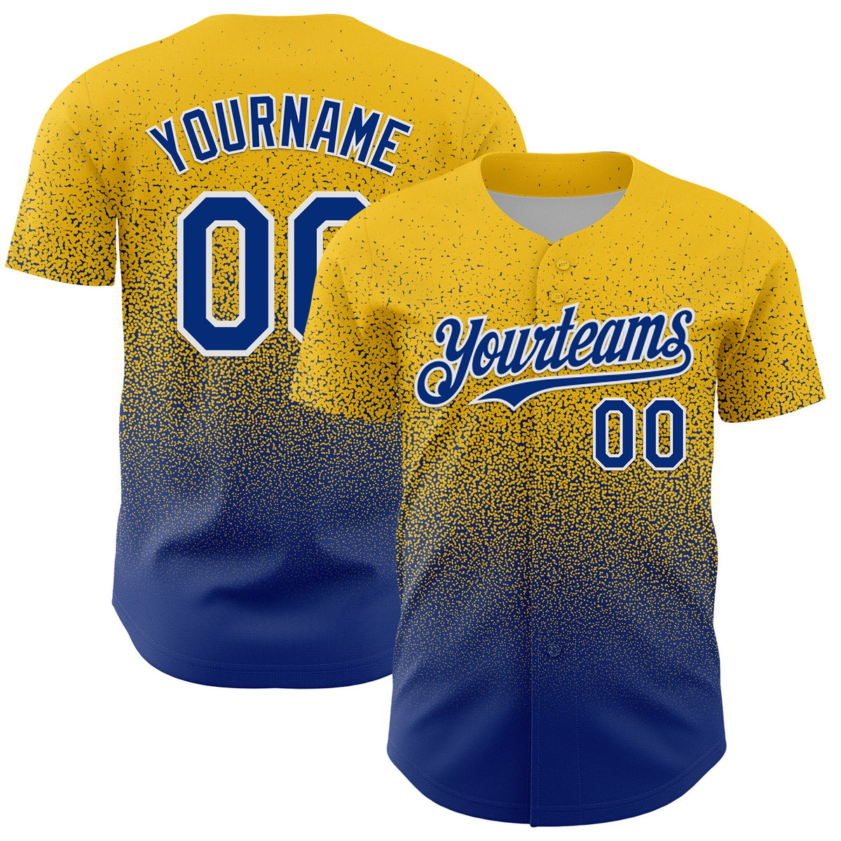 Custom Yellow Royal-White Fade Fashion Speckle Authentic Baseball Jersey