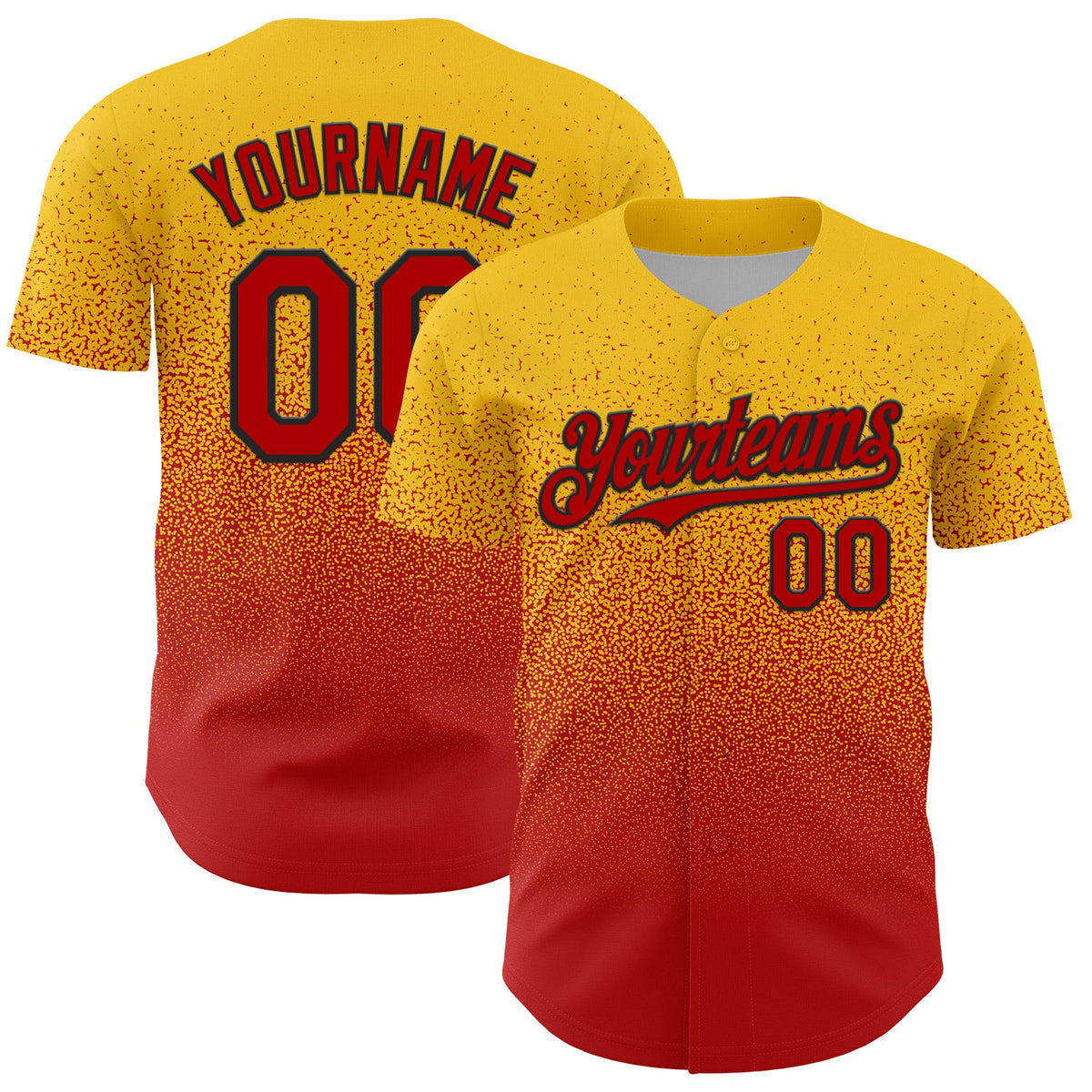 Custom Yellow Red-Black Fade Fashion Speckle Authentic Baseball Jersey