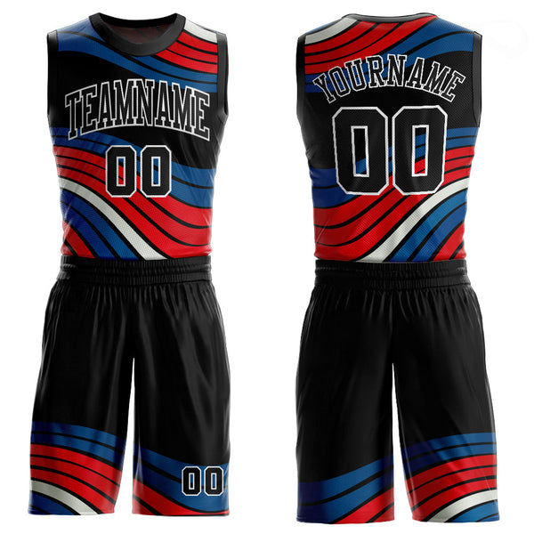 Custom Figure Black-Red Round Neck Sublimation Basketball Uniform Jersey