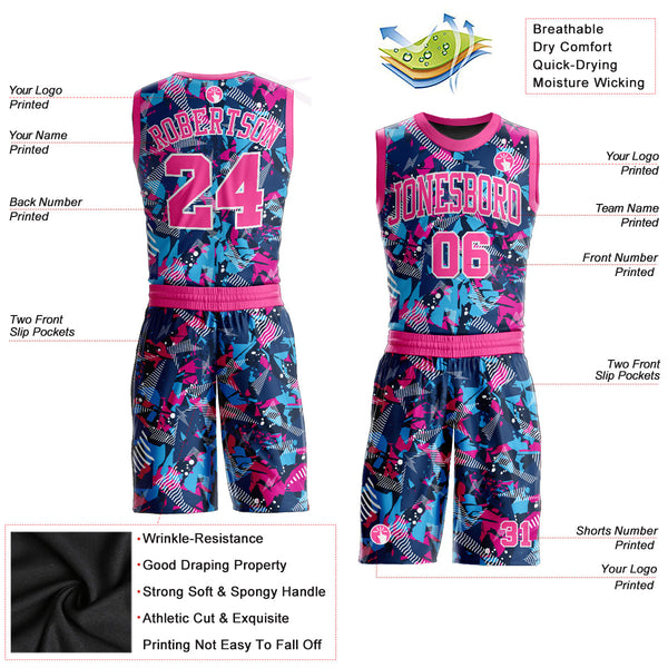 Custom Figure Pink-Light Blue Round Neck Sublimation Basketball Uniform Jersey alternate