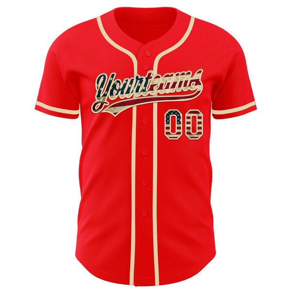 Custom Fire Red Vintage USA Flag-Cream Authentic Baseball Jersey alternate