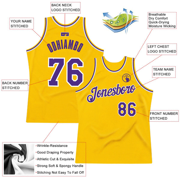 Custom Gold Purple-White Authentic Throwback Basketball Jersey alternate