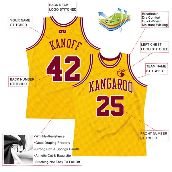 Custom Gold Maroon-White Authentic Throwback Basketball Jersey alternate
