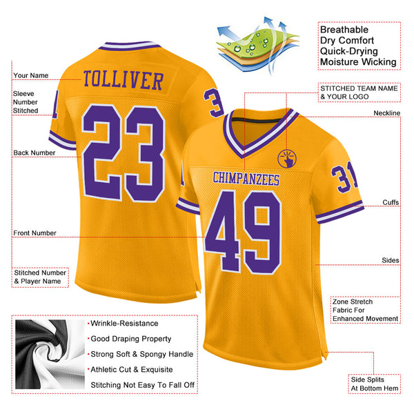 Custom Gold Purple-White Mesh Authentic Throwback Football Jersey alternate