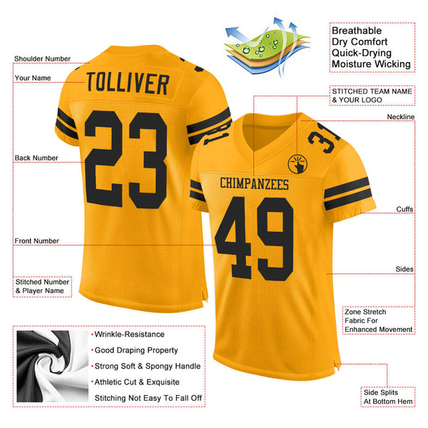 Custom Gold Black Mesh Authentic Football Jersey alternate