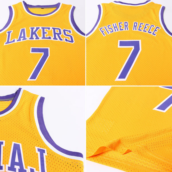 Custom Gold Purple-White Authentic Throwback Basketball Jersey alternate
