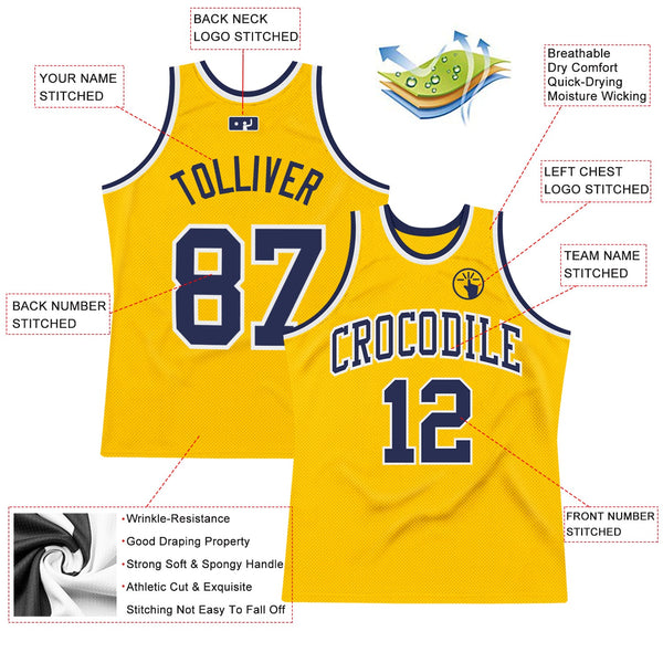 Custom Gold Navy-White Authentic Throwback Basketball Jersey alternate