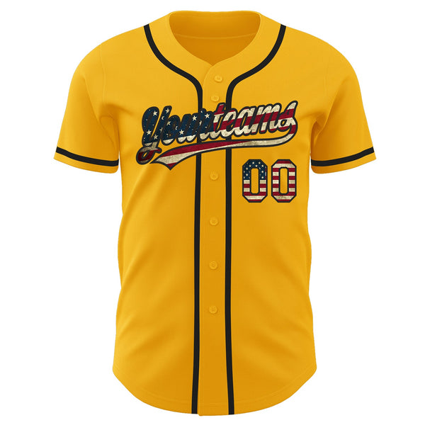 Custom Gold Vintage USA Flag-Black Authentic Baseball Jersey alternate
