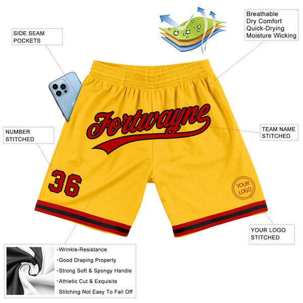 Custom Gold Red-Black Authentic Throwback Basketball Shorts alternate