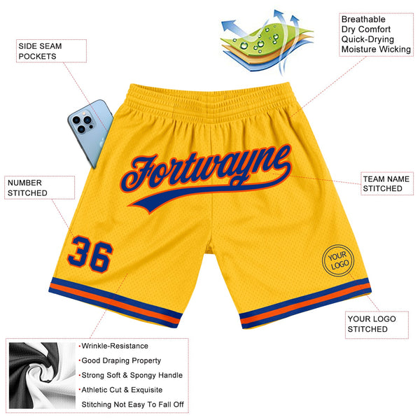Custom Gold Royal-Orange Authentic Throwback Basketball Shorts alternate