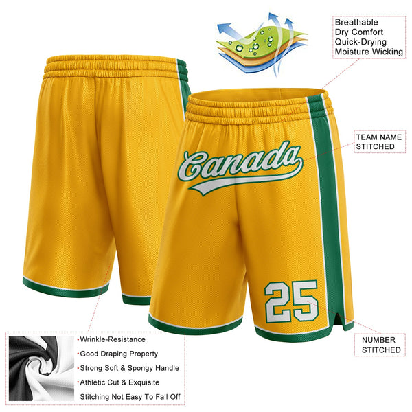 Custom Gold White-Kelly Green Authentic Basketball Shorts alternate