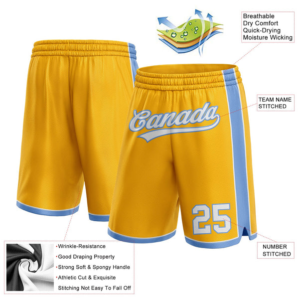 Custom Gold White-Light Blue Authentic Basketball Shorts alternate